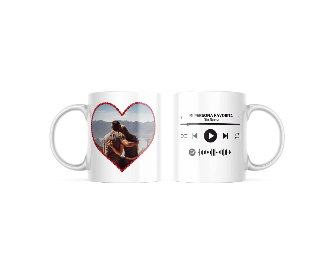 Taza Personalizada Love con código Spotify y fotografía ideal para regalar en San Valentín, 14 de Febrero, cumpleaños, aniversarios, cualquier ocasión
