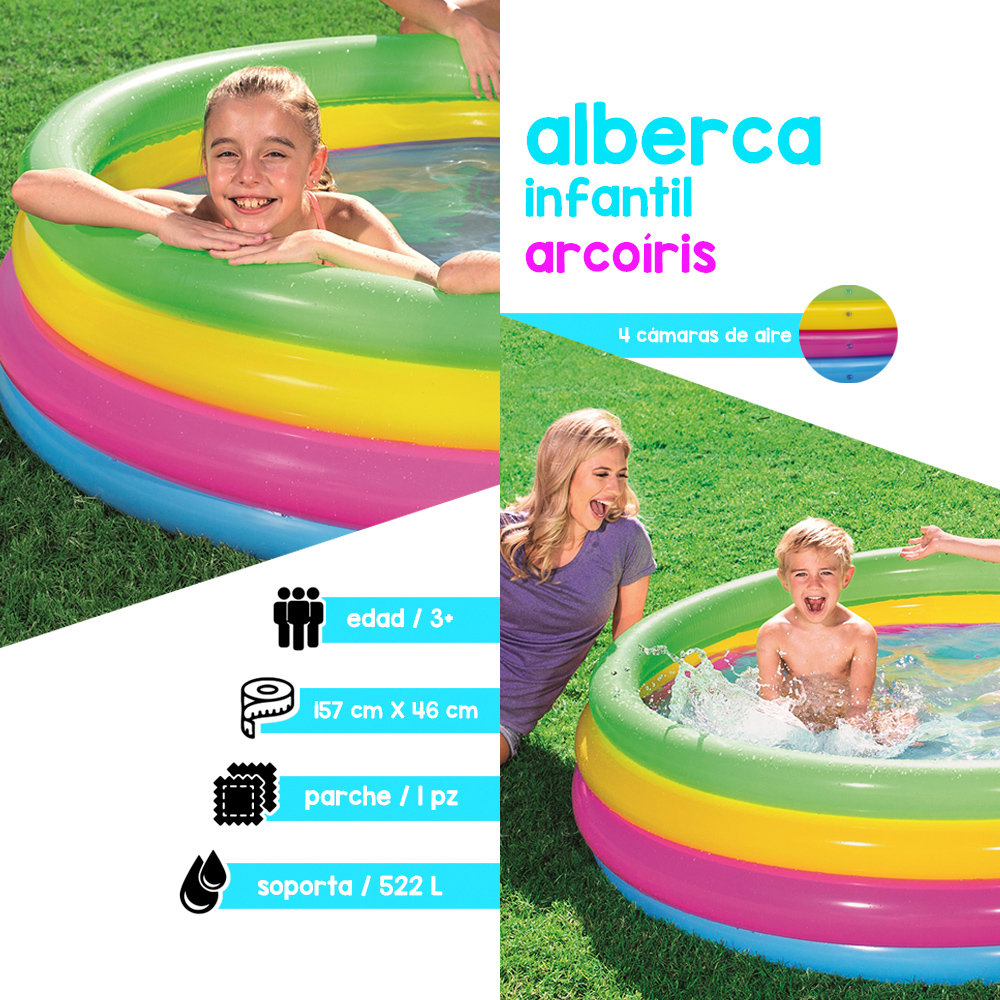 Alberca Piscina Inflable Circular Arcoiris Infanitl 4 Anillos 157 cm Diámetro