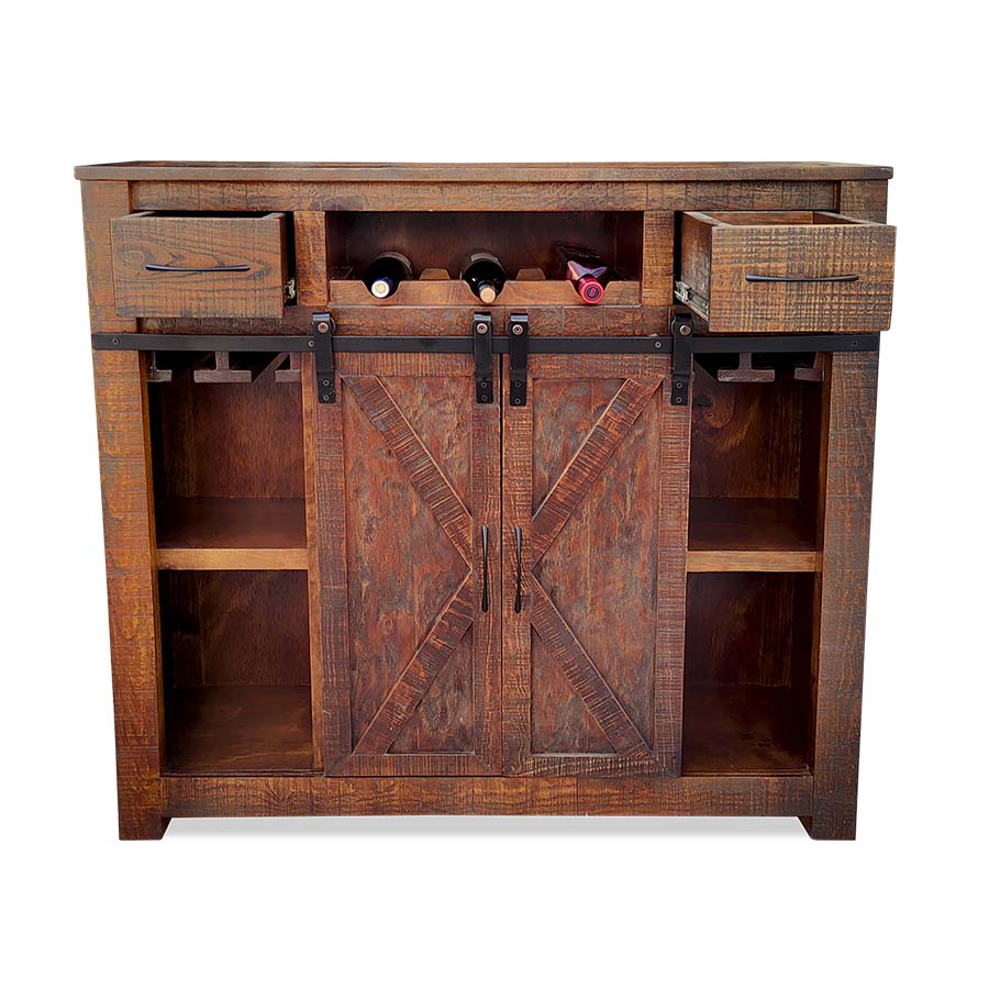 Barra de bar con bancos de madera crossback vintage Nogal Deslavado