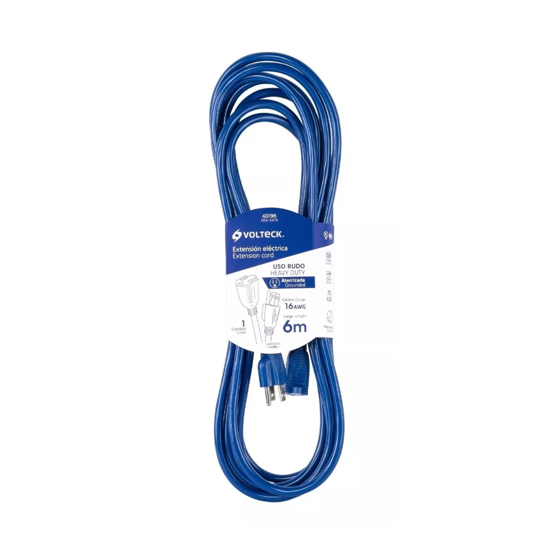 Extensión Electrica De Uso Rudo Aterrizada 6 M Calibre 16