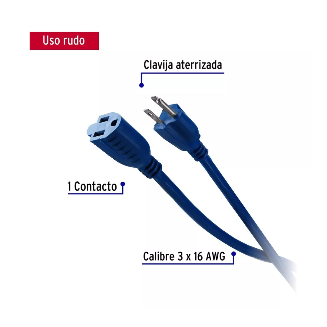 Extensión Electrica De Uso Rudo Aterrizada 6 M Calibre 16