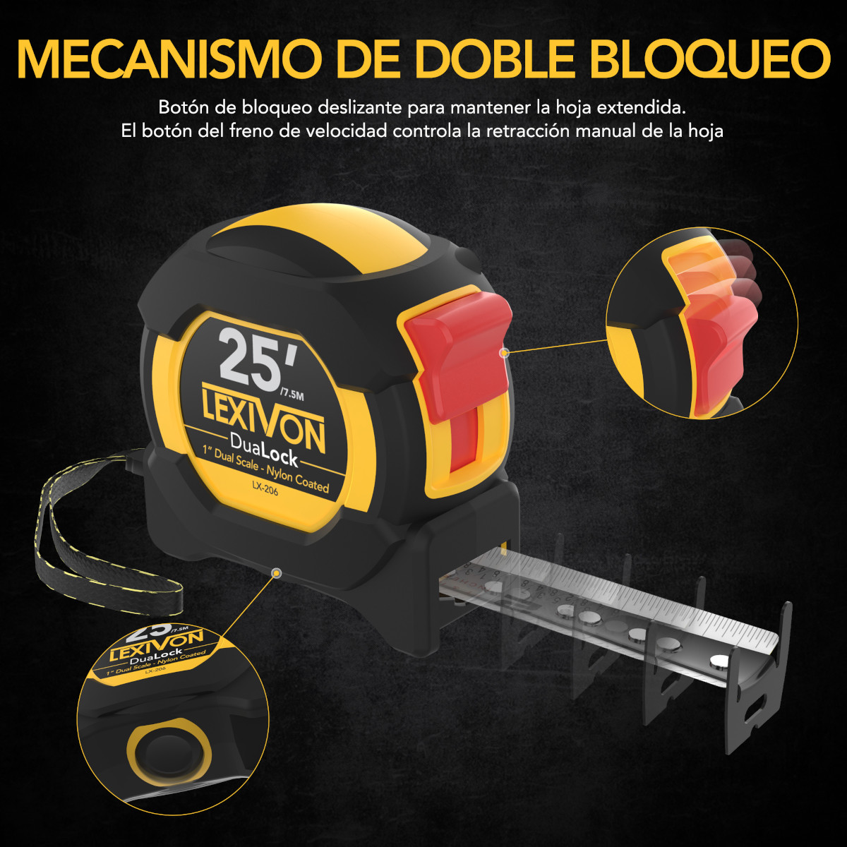 Flexómetro cinta métrica LEXIVON LX-206 7.5 metros 2 escalas DualLock