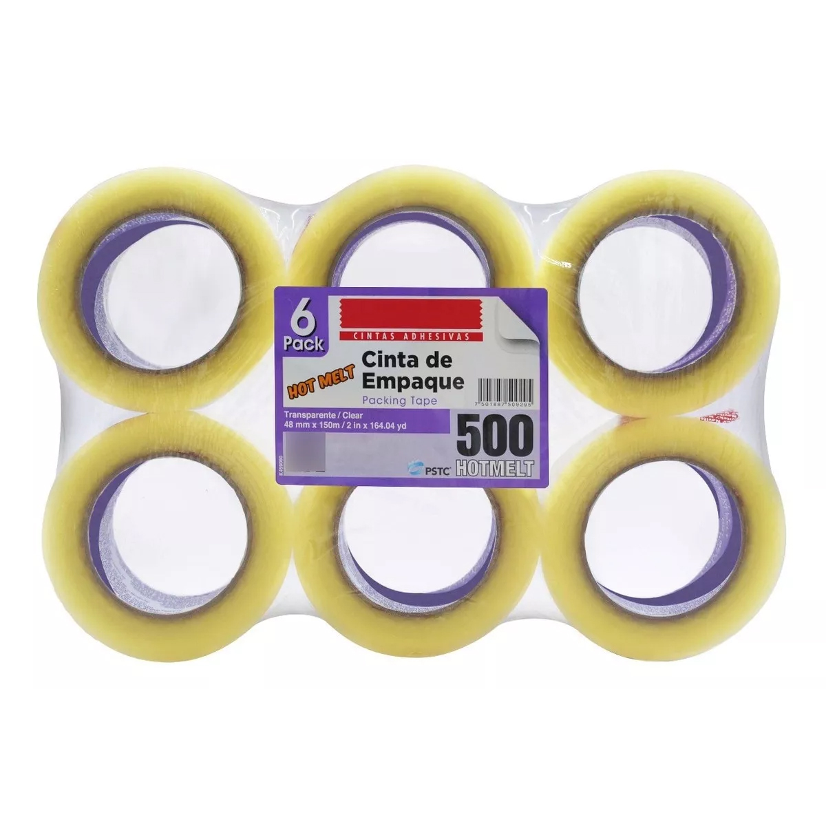 Cinta Empaque 150 Metros Transparente Hotmelt-500 (6 Piezas)
