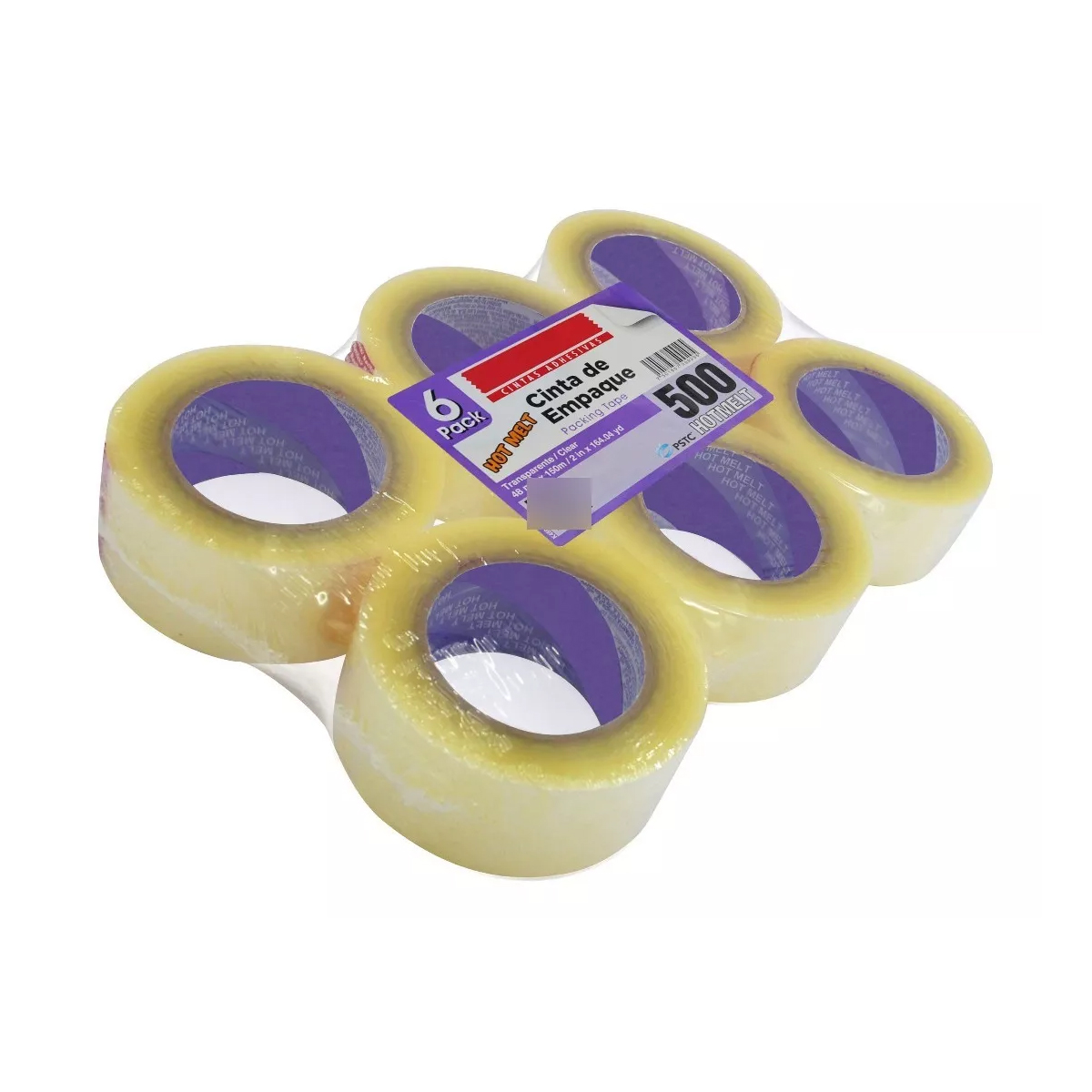 Cinta Empaque 150 Metros Transparente Hotmelt-500 (6 Piezas)
