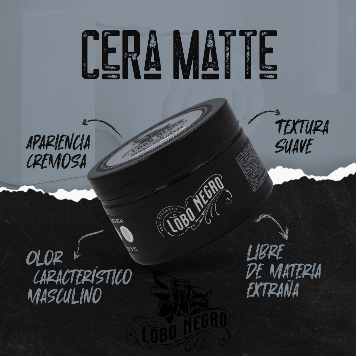 Cera Efecto Matte Cabello, Barba Y Bigote 85g Lobo Negro