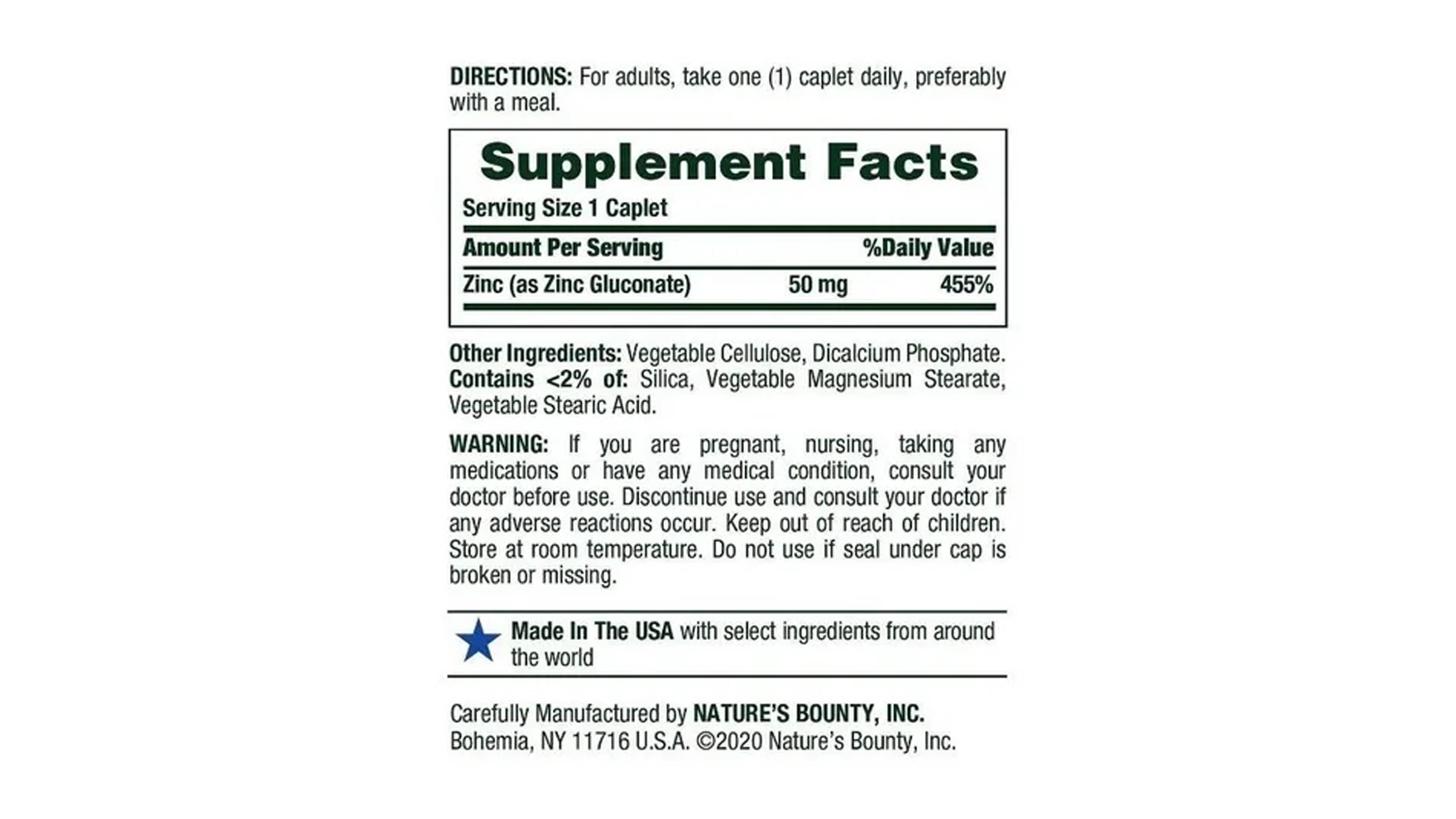  Zinc 50mg Nature Bounty Alta Potencia Inmunidad Salud 400 Tabs Cuida Piel!