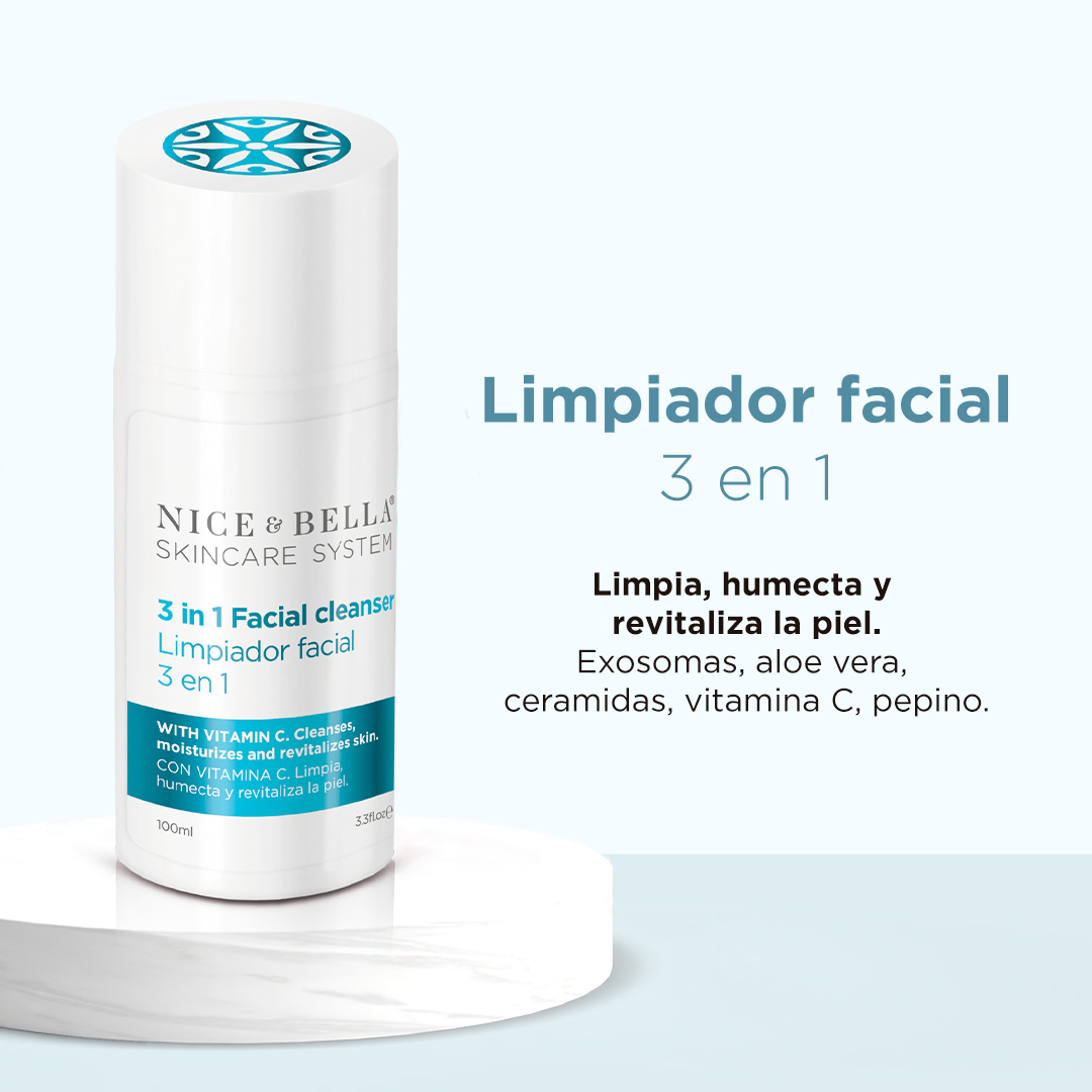 Kit 4 de skincare Nice (Limpiador facial 3 en 1 100 ml + Gel hidra-refrescante de día  50ml + Crema ultra-hidratante de día 50ml + Crema redensificante de noche  50ml)