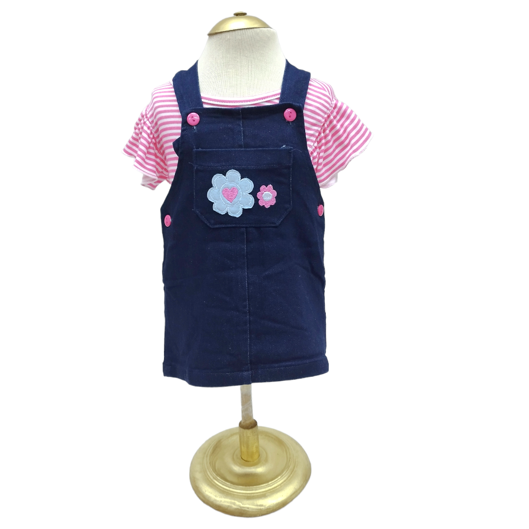 Falda Jumper Mezclilla Flores Y Blusa Manga Corta Bebé Niña