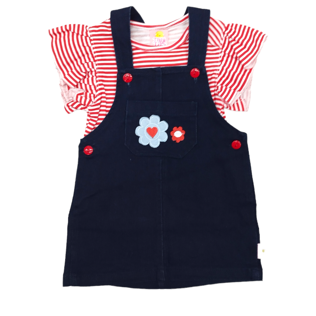 Falda Jumper Mezclilla Flores Y Blusa Manga Corta Bebé Niña