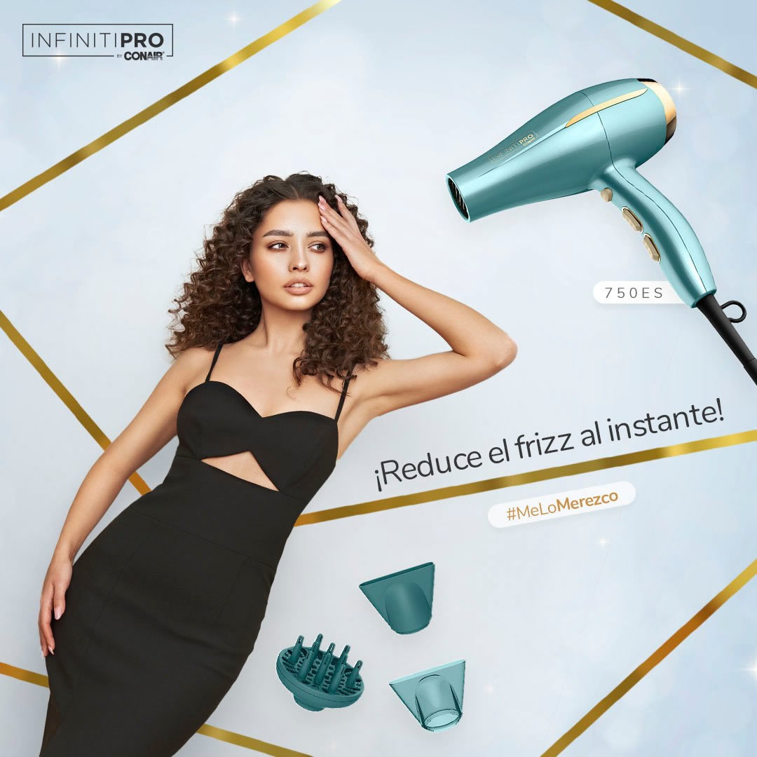 Secadora Para Cabello Infiniti Pro By Conair Frizz Free 750ES - Azul