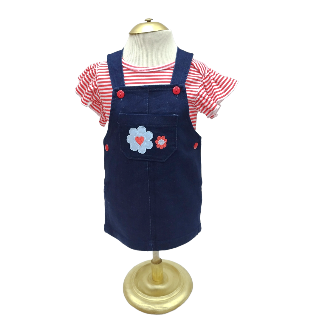 Falda Jumper Mezclilla Flores Y Blusa Manga Corta Bebé Niña