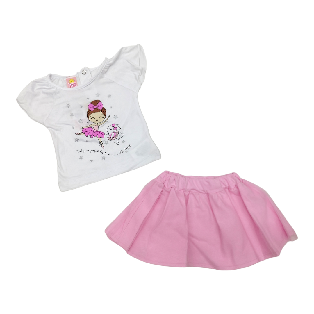 Conjunto Falda Tutu Y Blusa Manga Corta Bailarina Bebé Niña 3 hasta 18 meses