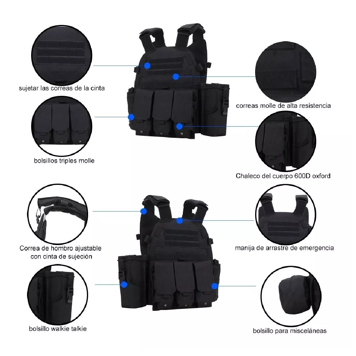 Chaleco Táctico Militar Para Airsoft, Negro