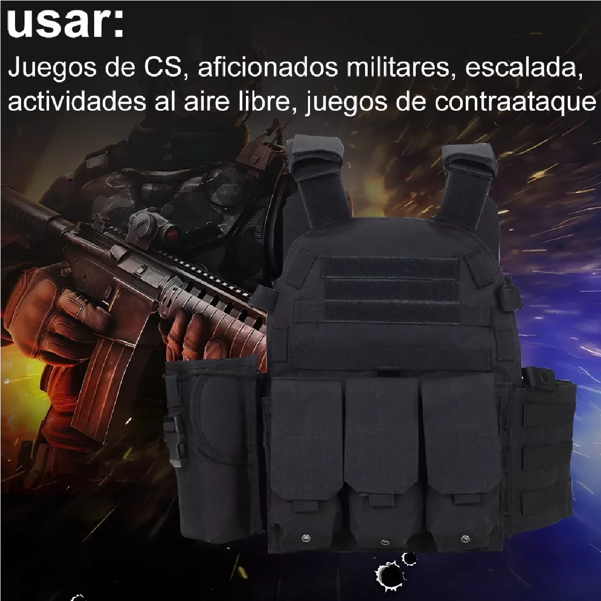 Chaleco Táctico Militar Para Airsoft, Negro