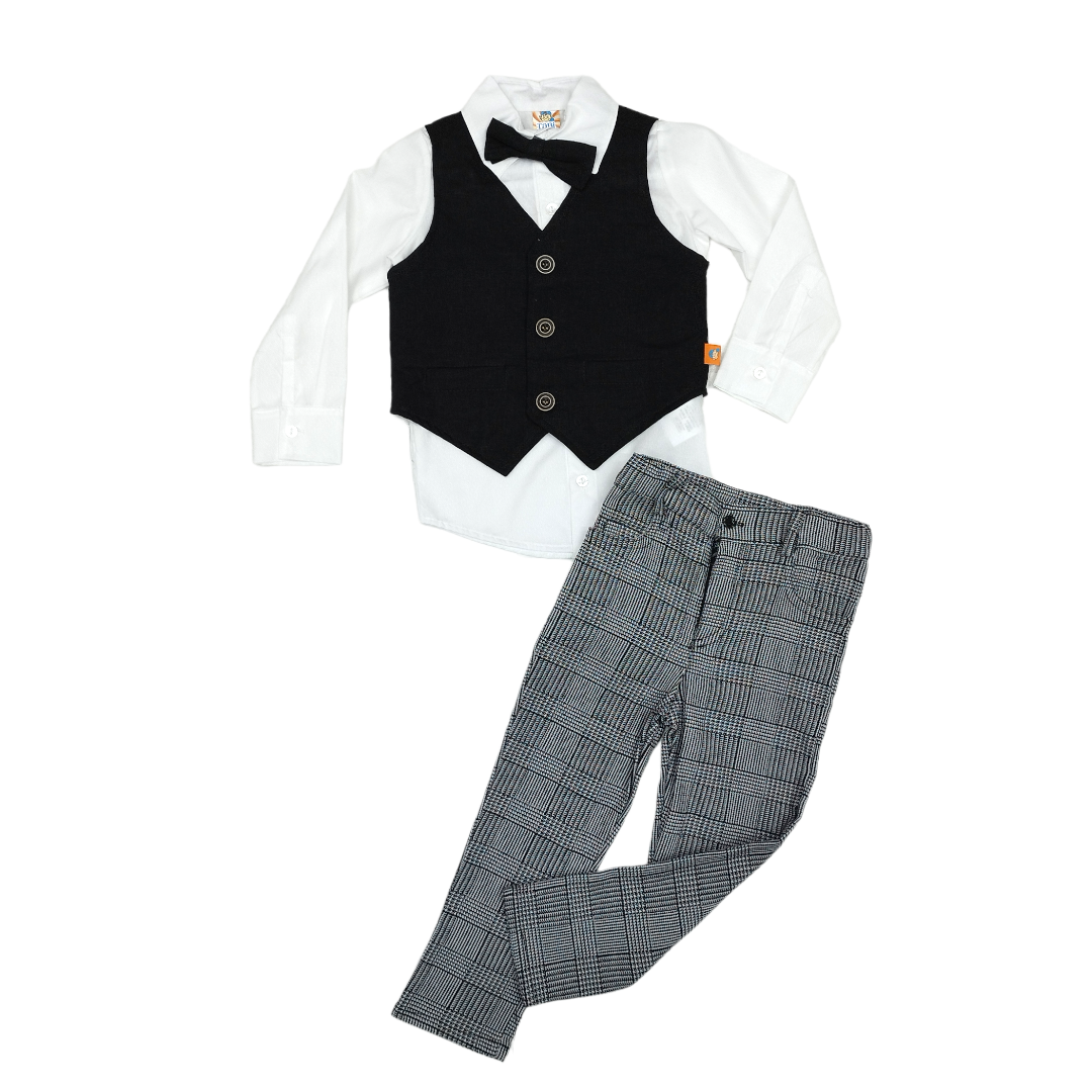 Set 4p Camisa Manga Corta,tirantes, Moño Y Pantalón Cuadro Niño 2 hasta 6 años