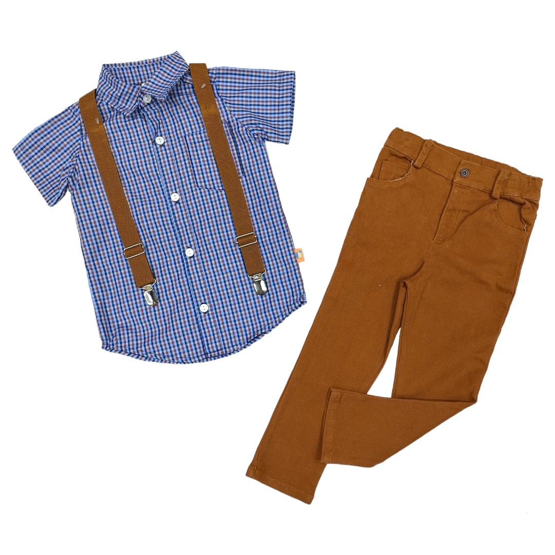 Set 3P Camisa Manga Corta,tirantes Y Pantalón Gabardina Niño 2 hasta 6 años