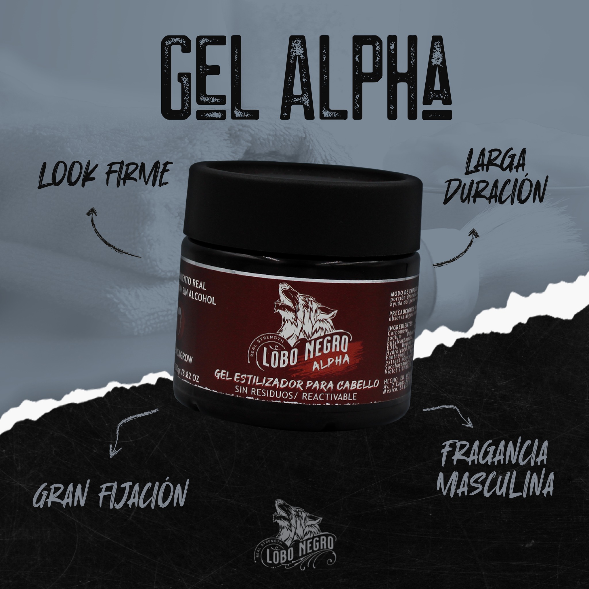 Gel Fijador Natural Lobo Negro Alpha 250g Cabello Y Barba