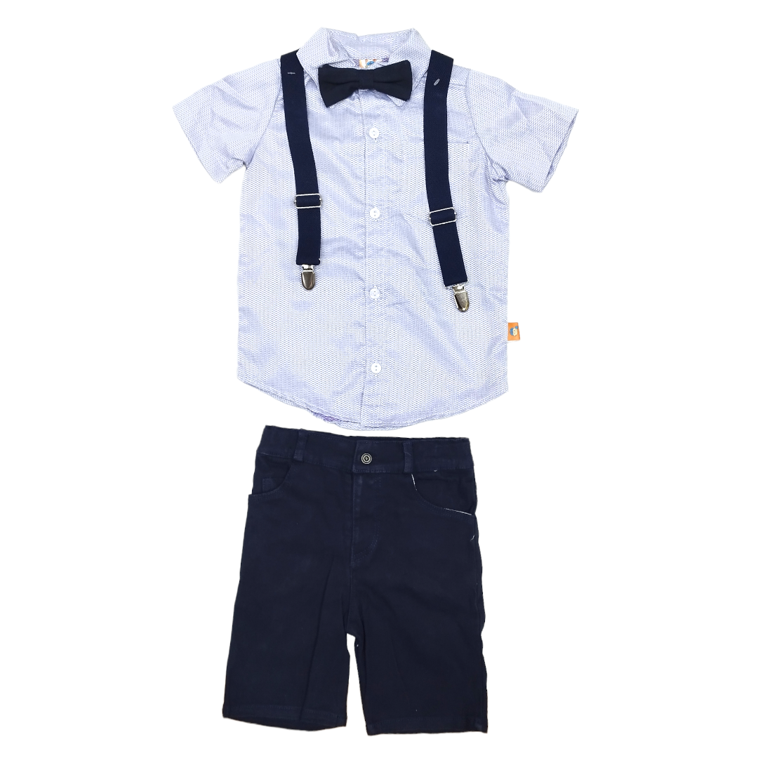 Set 4P Camisa Manga Corta,tirantes, Moño Y Short Gabardina Niño 2 hasta 6 años
