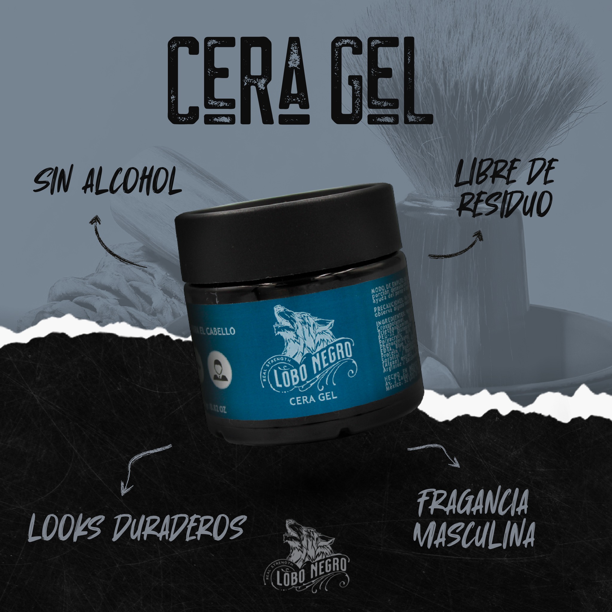 Lobo Negro Cera Gel Hombre Para Cabello Barba Bigote 250gr