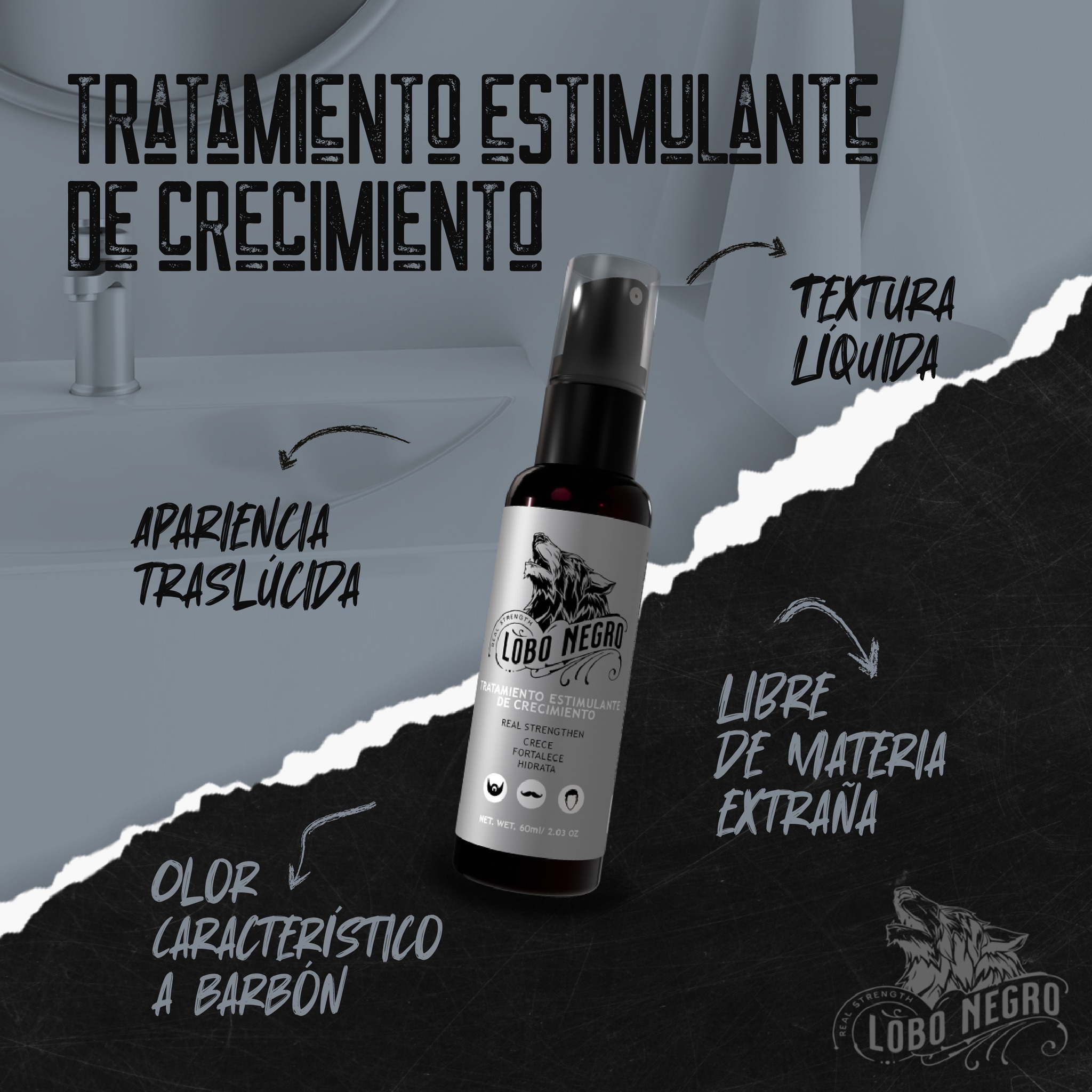 Tratamiento Crecimiento Cabello Y Barba 60 Ml - Lobo Negro
