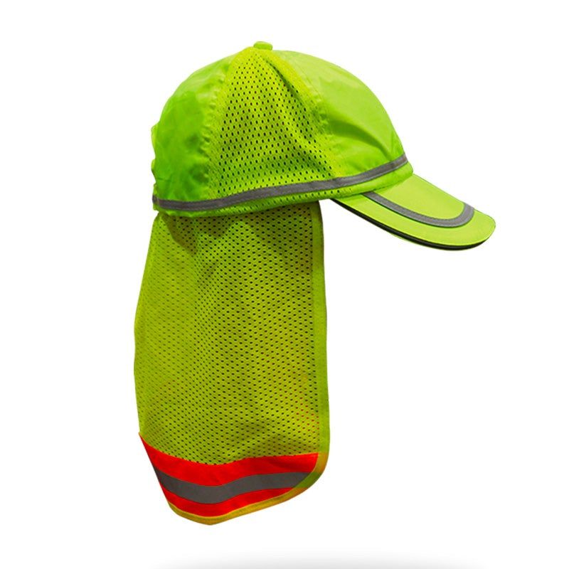 Gorra Amarilla con cubrenuca en malla Jersey con tiras reflejantes SR1039-C