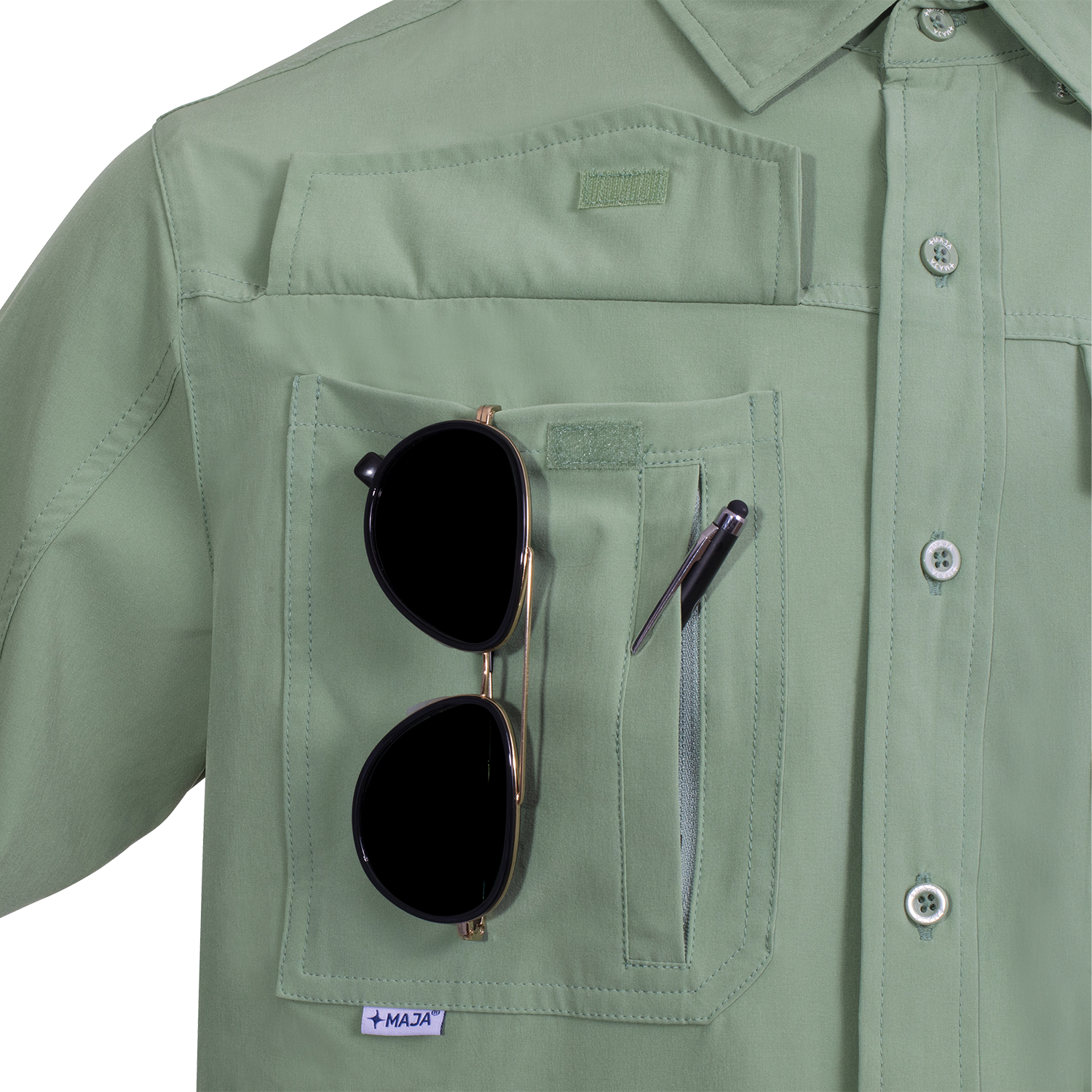 Camisa Outdoor Traveler Manga Larga Color Verde Olivo MAJA para Hombre