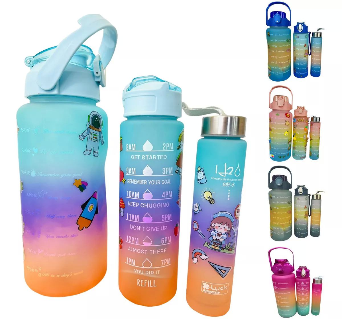 Botella Kawaii motivacional 3 en 1