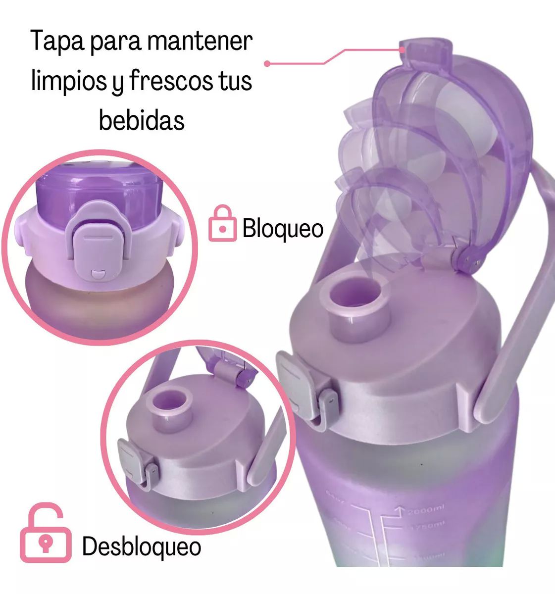 Botella Kawaii motivacional 3 en 1