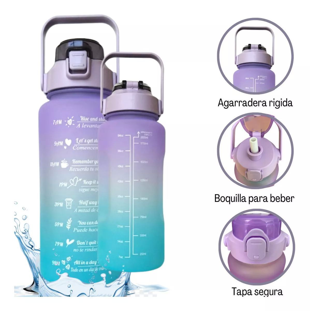 Botella Kawaii motivacional 3 en 1