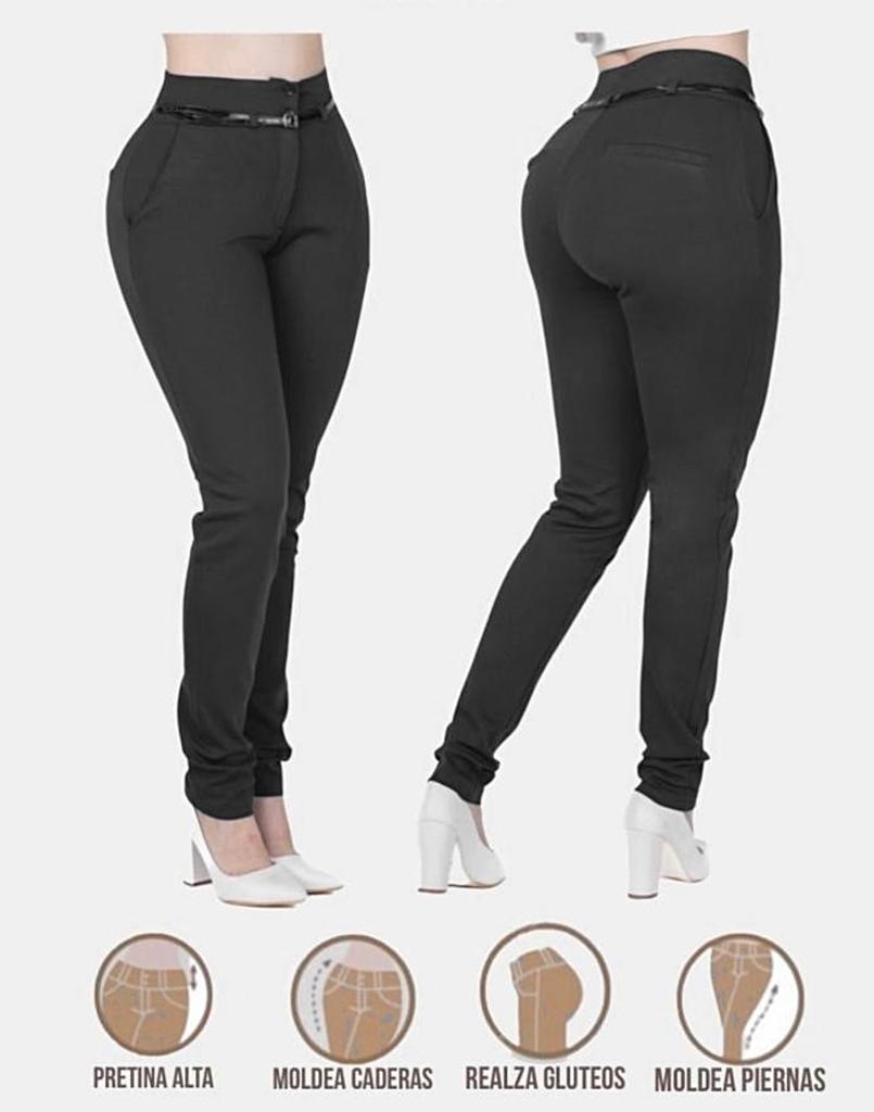 Pantalón Dama Moda Mujer Tiro Alto Vestir Levanta pompa color gris