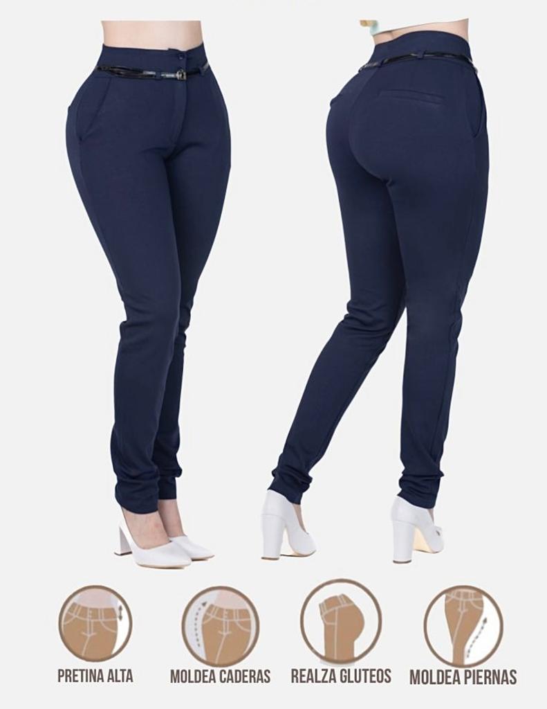 Pantalón Dama Moda Mujer Tiro Alto Vestir Levanta pompa color marino