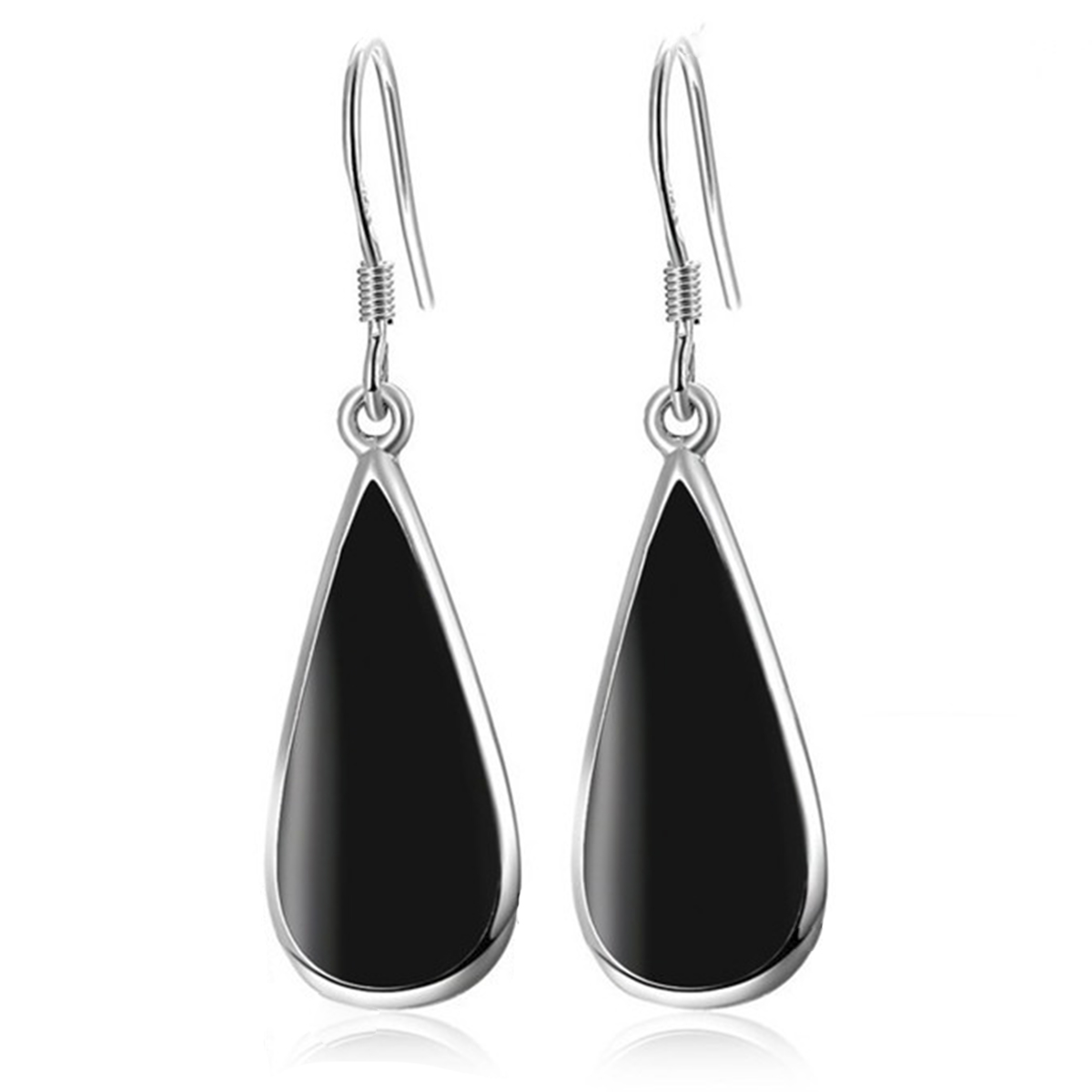 Aretes Plata 925 Pendientes Minimalistas Negros Diseño Gota