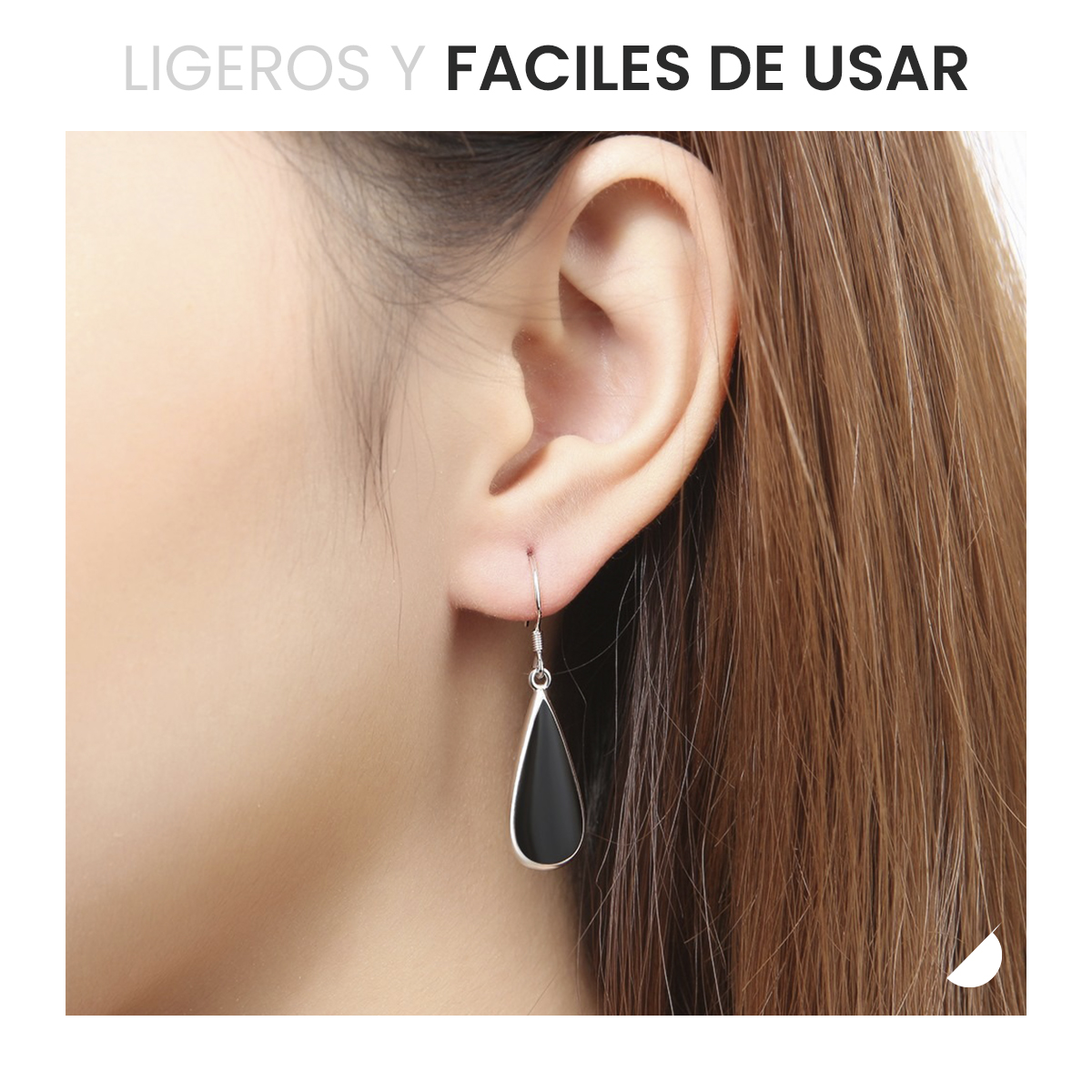 Aretes Plata 925 Pendientes Minimalistas Negros Diseño Gota