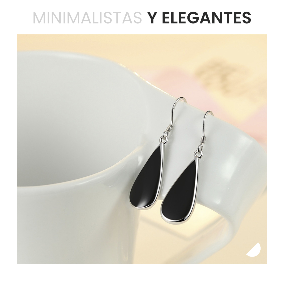 Aretes Plata 925 Pendientes Minimalistas Negros Diseño Gota