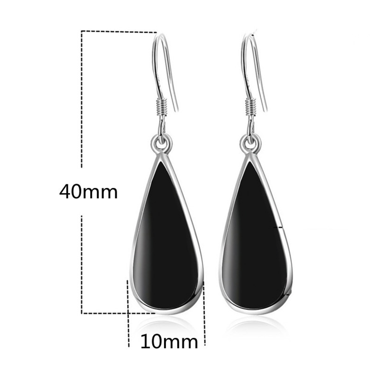 Aretes Plata 925 Pendientes Minimalistas Negros Diseño Gota
