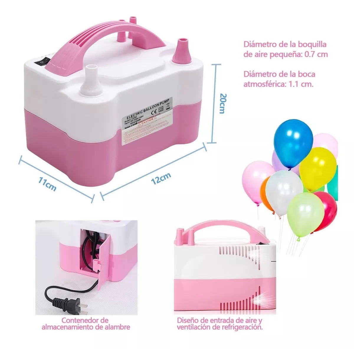 Bomba Eléctrica Para Inflar Globos + 100 Globos De Látex