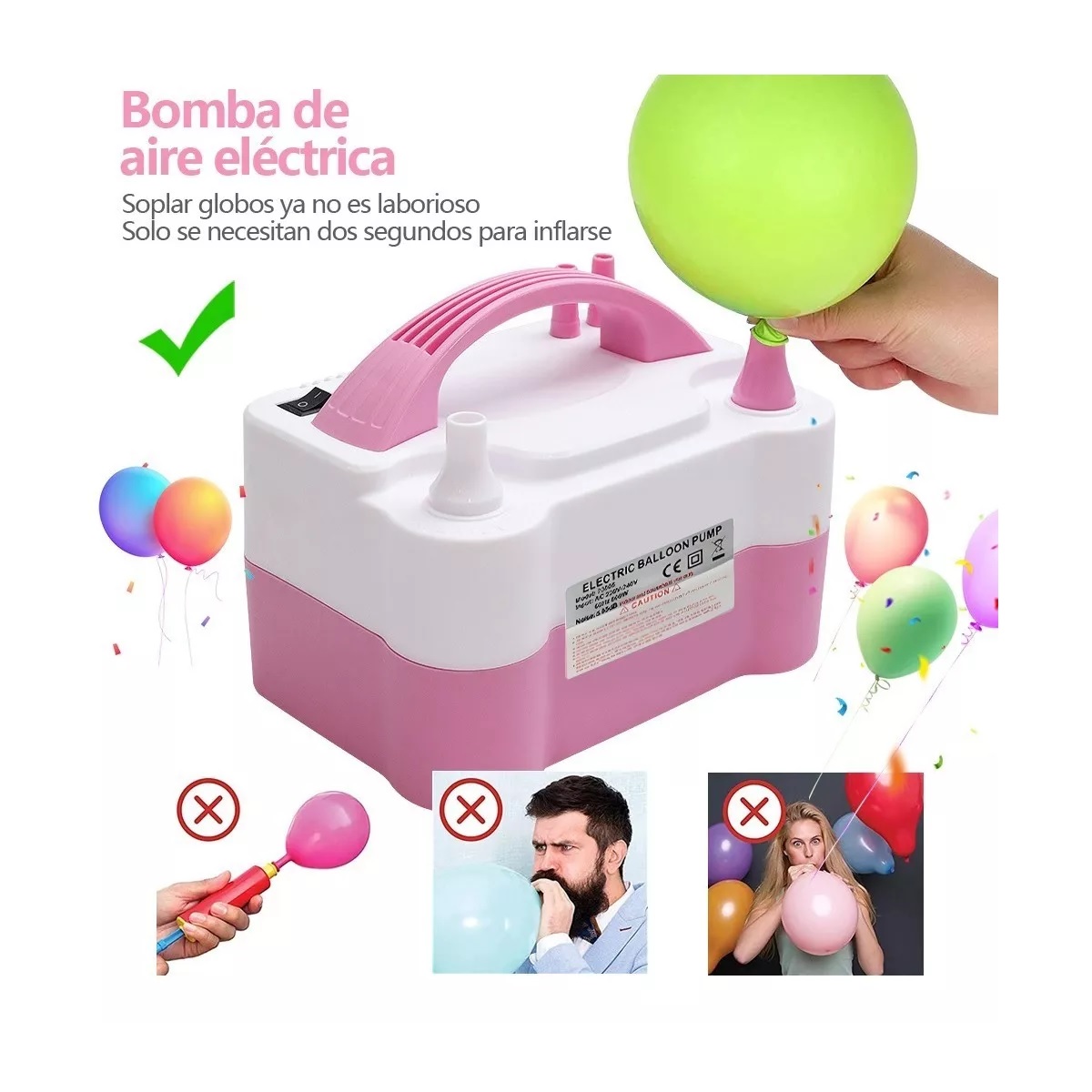 Bomba Eléctrica Para Inflar Globos + 100 Globos De Látex