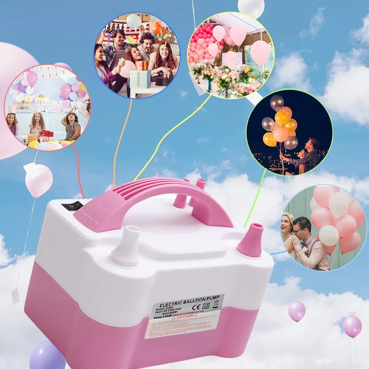 Bomba Eléctrica Para Inflar Globos + 100 Globos De Látex