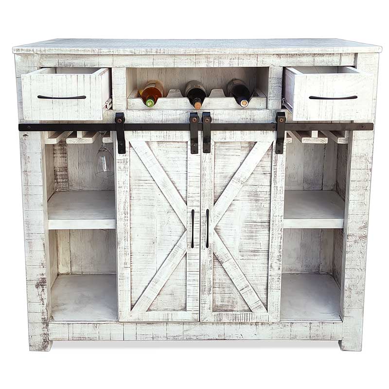 Barra de bar con bancos de madera crossback vintage Blanco