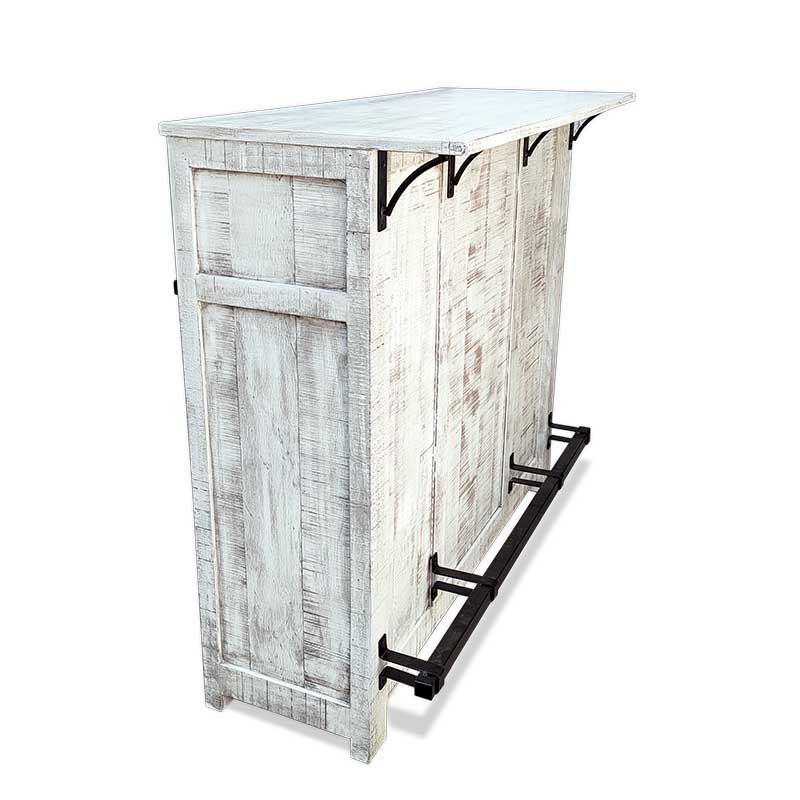 Barra de bar con bancos de madera crossback vintage Blanco