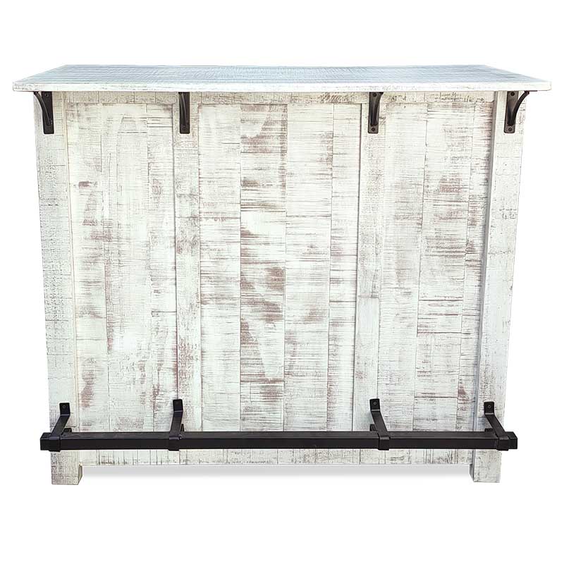 Barra de bar con bancos de madera crossback vintage Blanco