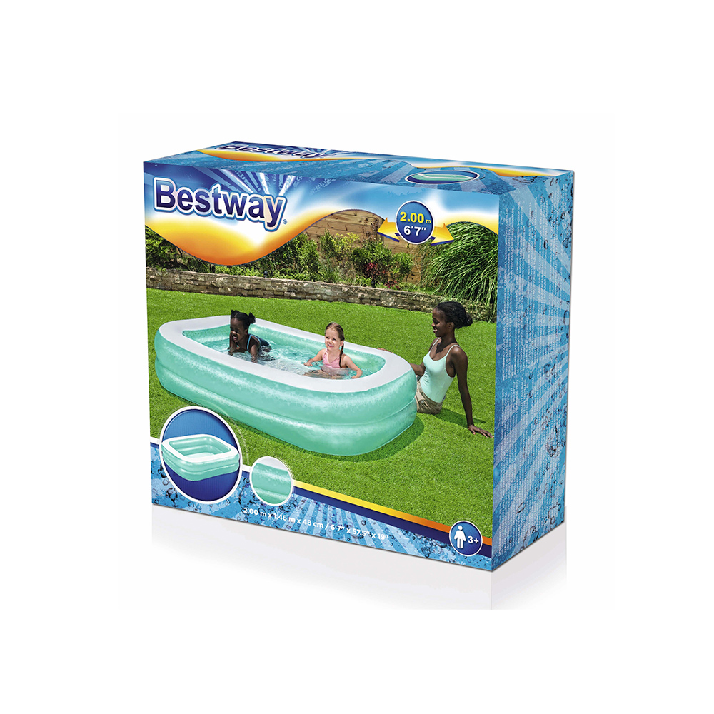 BESTWAY Piscina Familiar Inflable, Rectangular Azul con Capacidad de Agua, 450 L