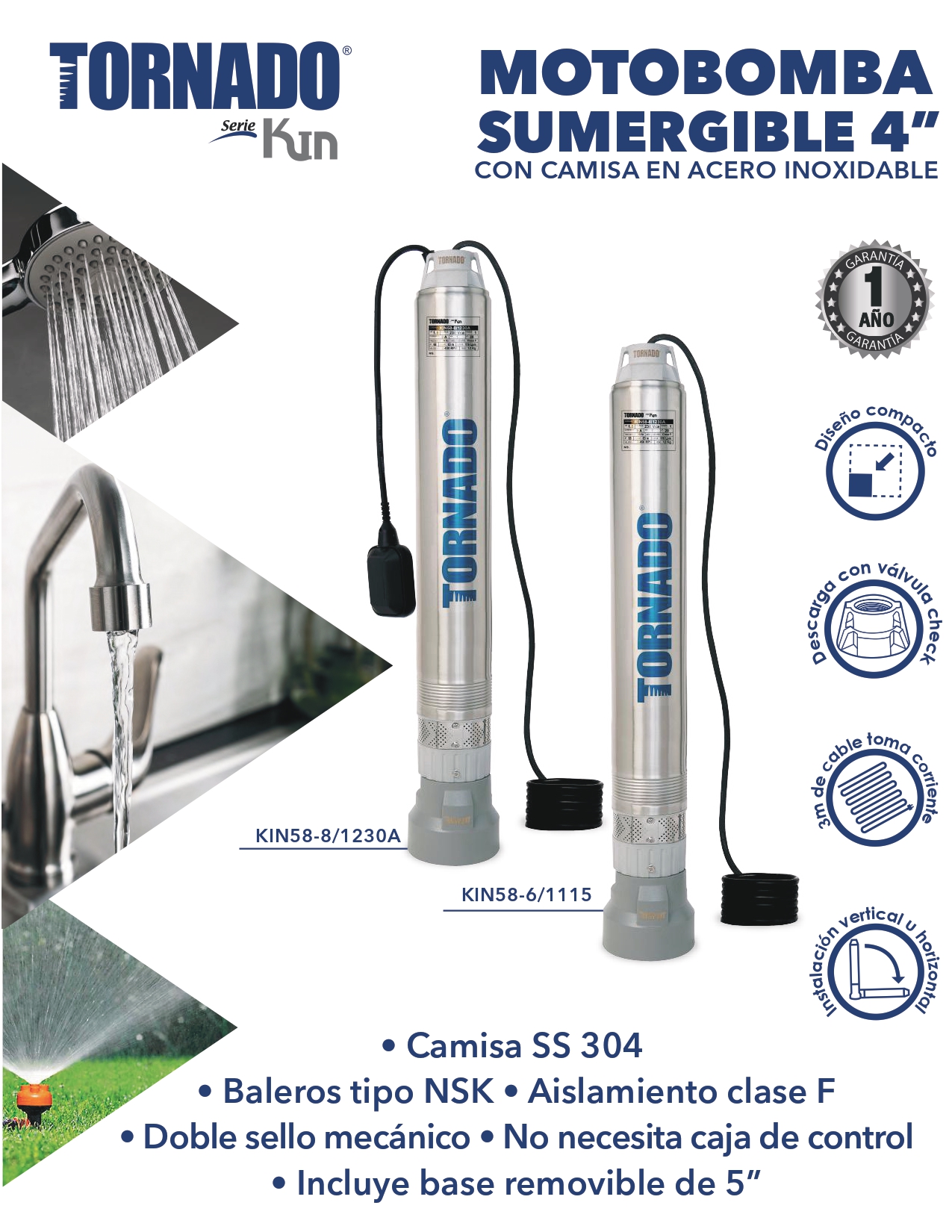 Bomba Sumergible Tornado  Serie Kin KIN58-8/1230A  1.5 HP 230  V