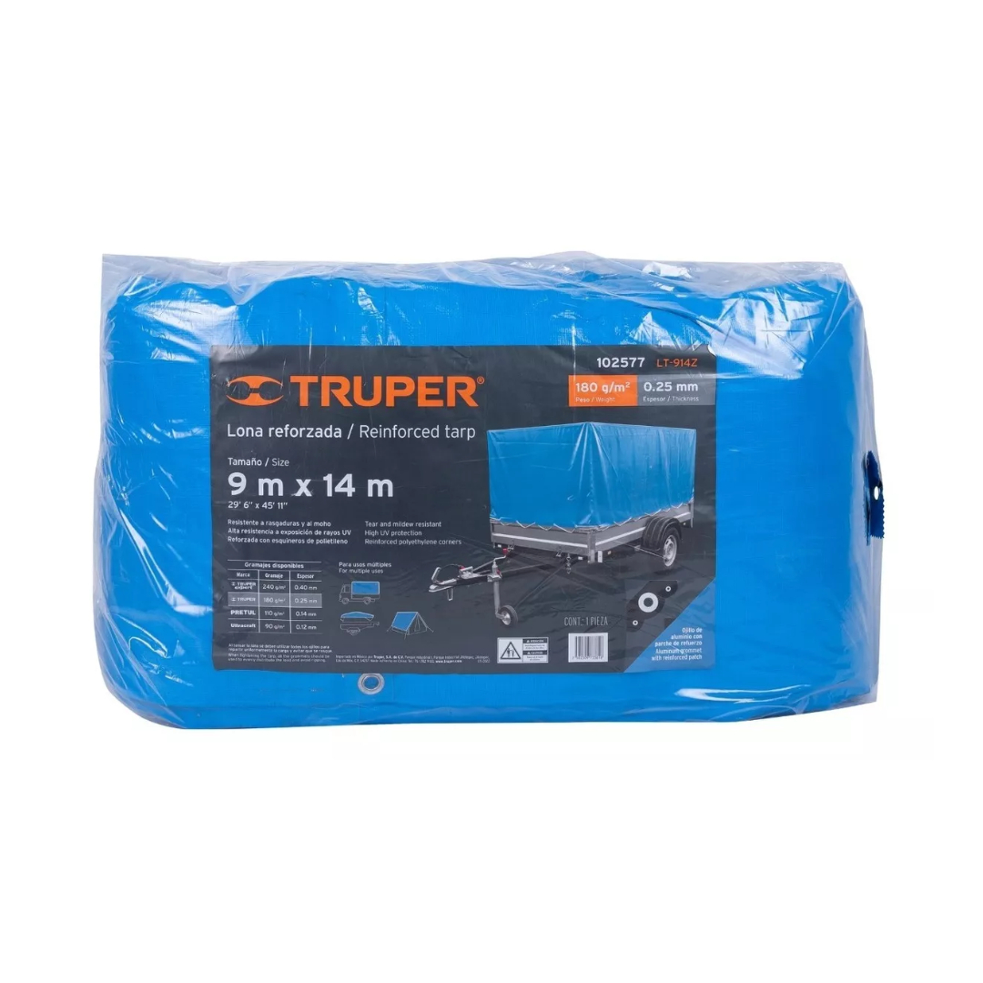 Lona Reforzada, 9 X 14 M, Azul Uso Rudo Impermeable