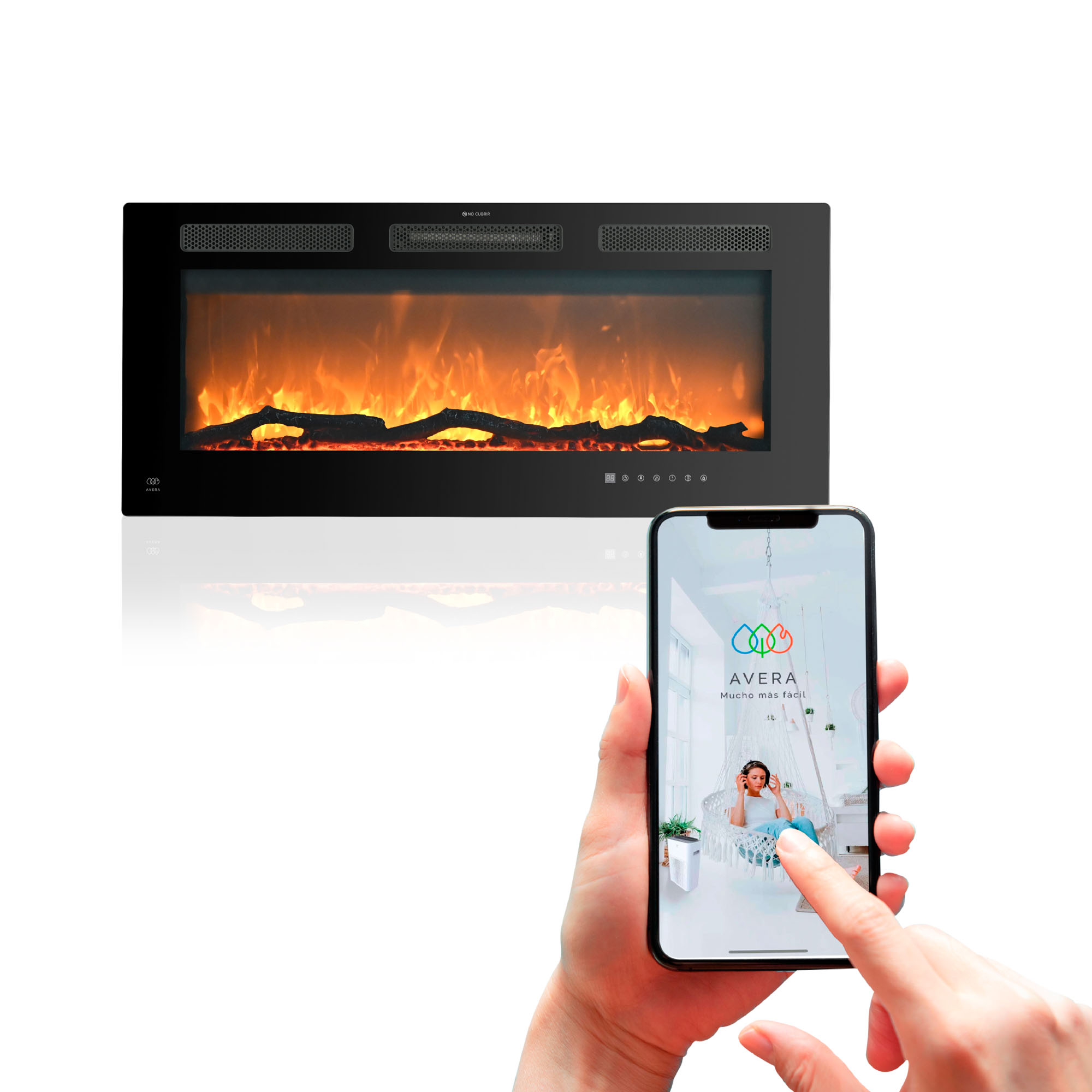 Calefactor Tipo Chimenea Luz Led Ajustable WiFi Avera CAL05