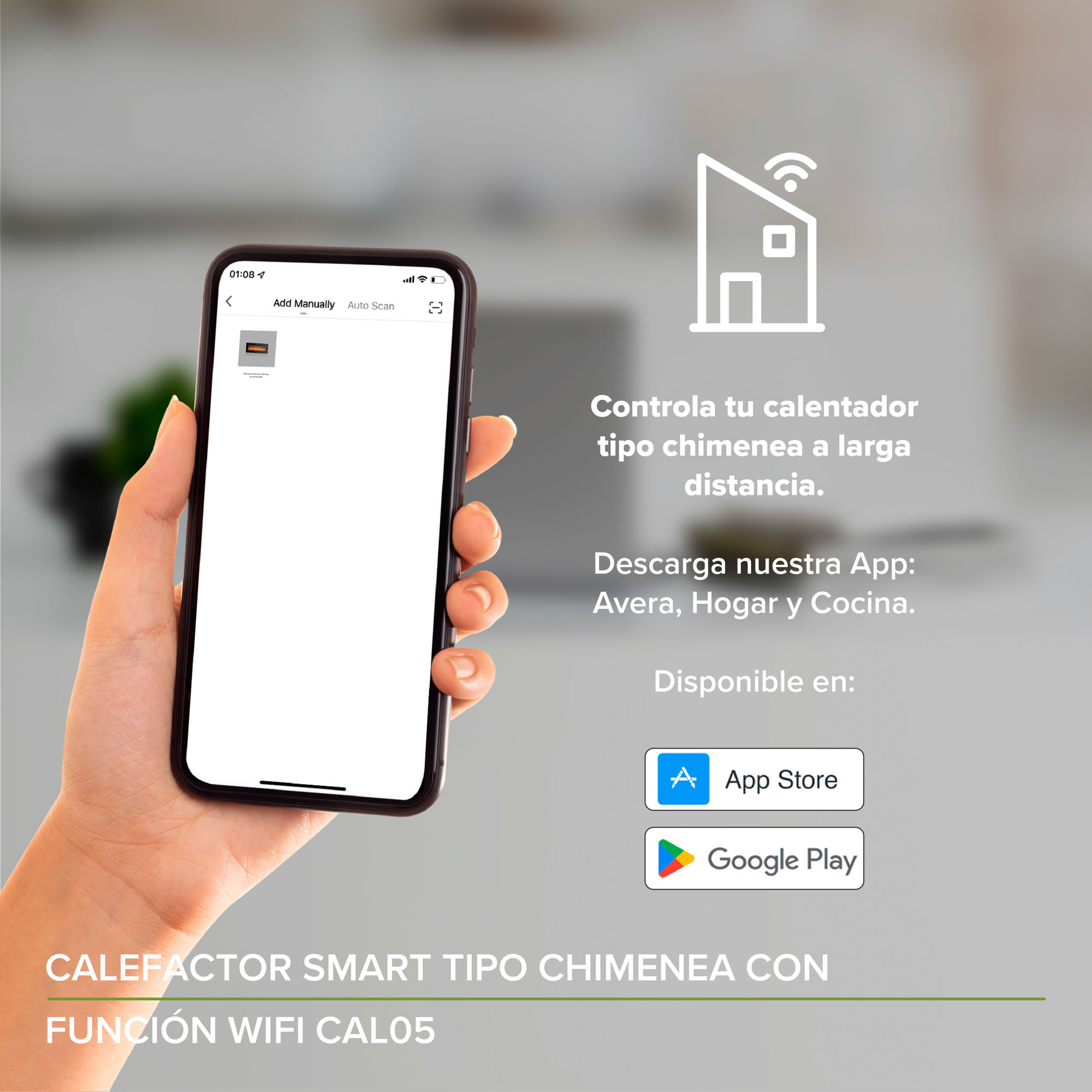 Calefactor Tipo Chimenea Luz Led Ajustable WiFi Avera CAL05