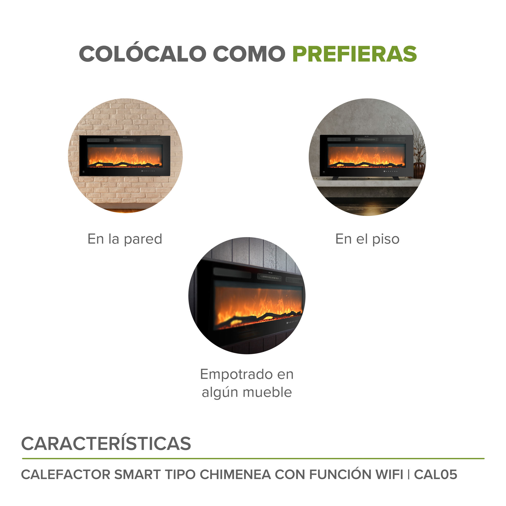 Calefactor Tipo Chimenea Luz Led Ajustable WiFi Avera CAL05