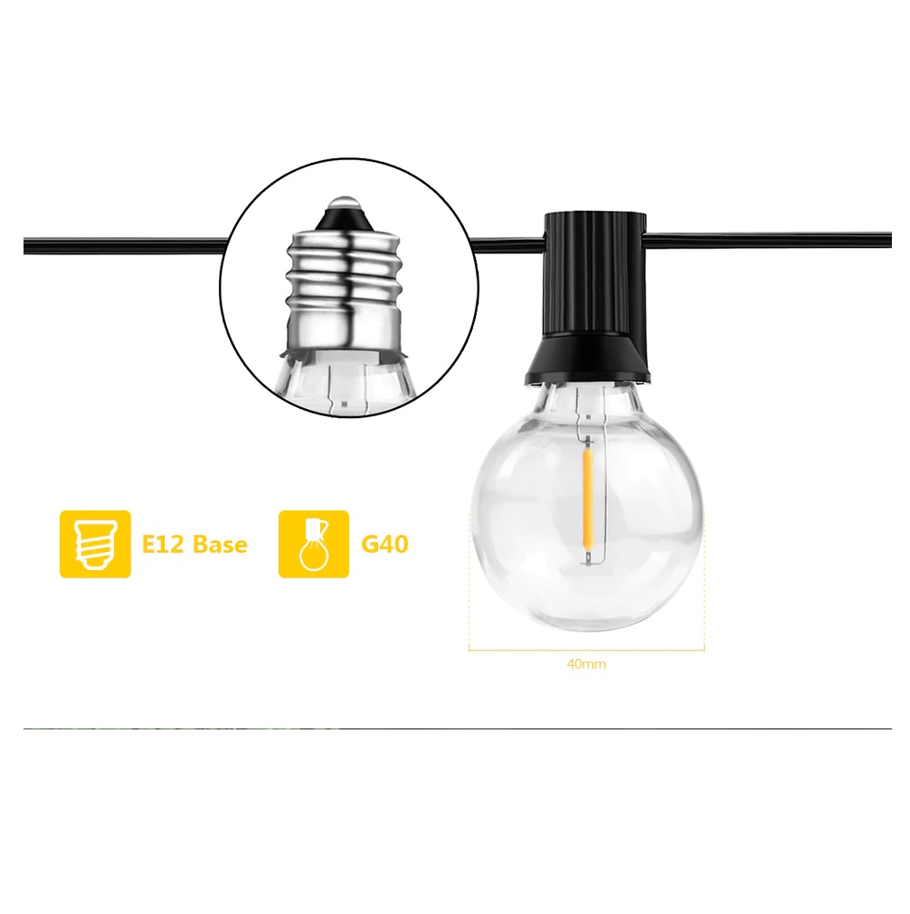 Tira de luces led foco adorno patio casa para exteriores 5M 110v bombilla decoración jardín negro