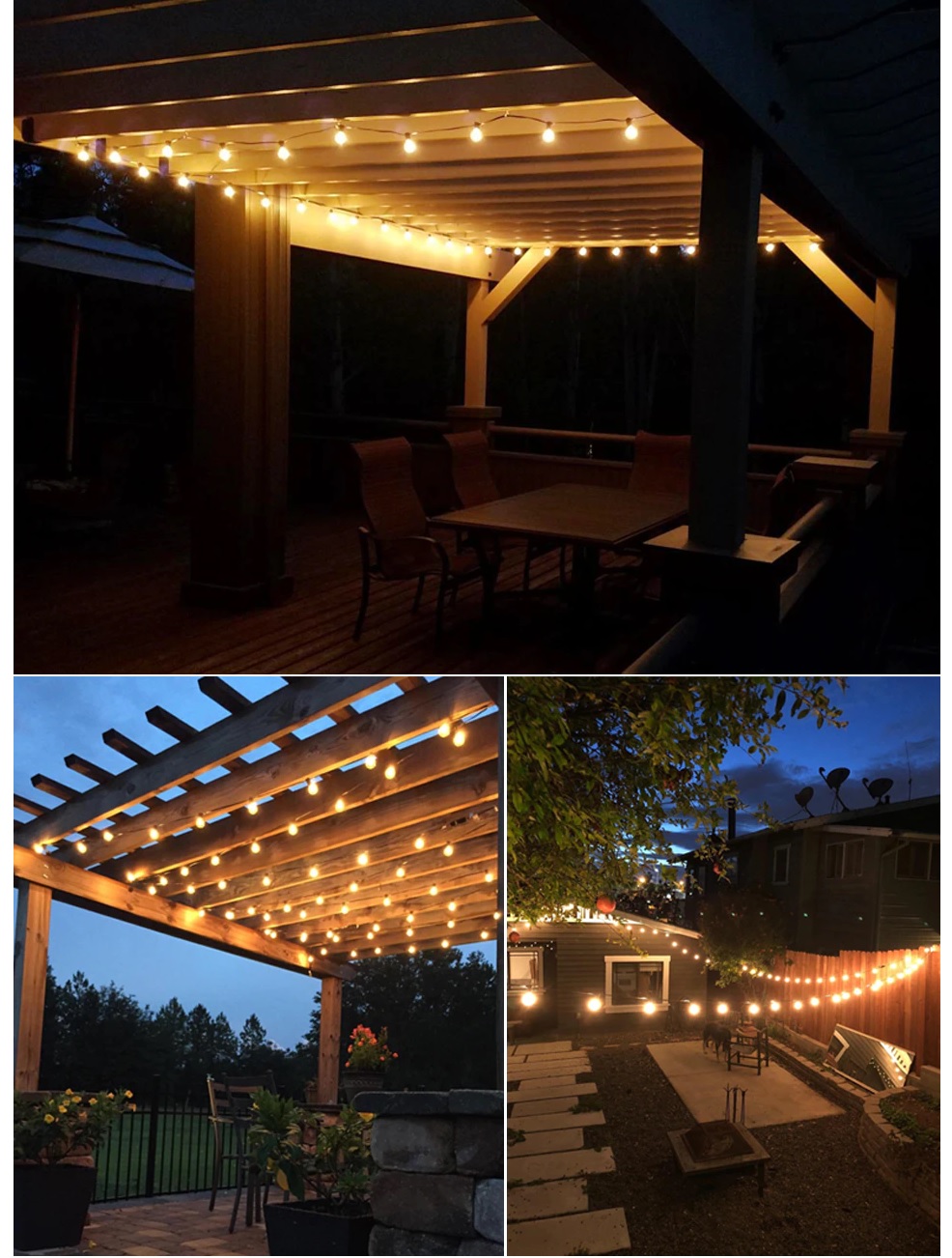 Tira de luces led foco adorno patio casa para exteriores 5M 110v bombilla decoración jardín negro