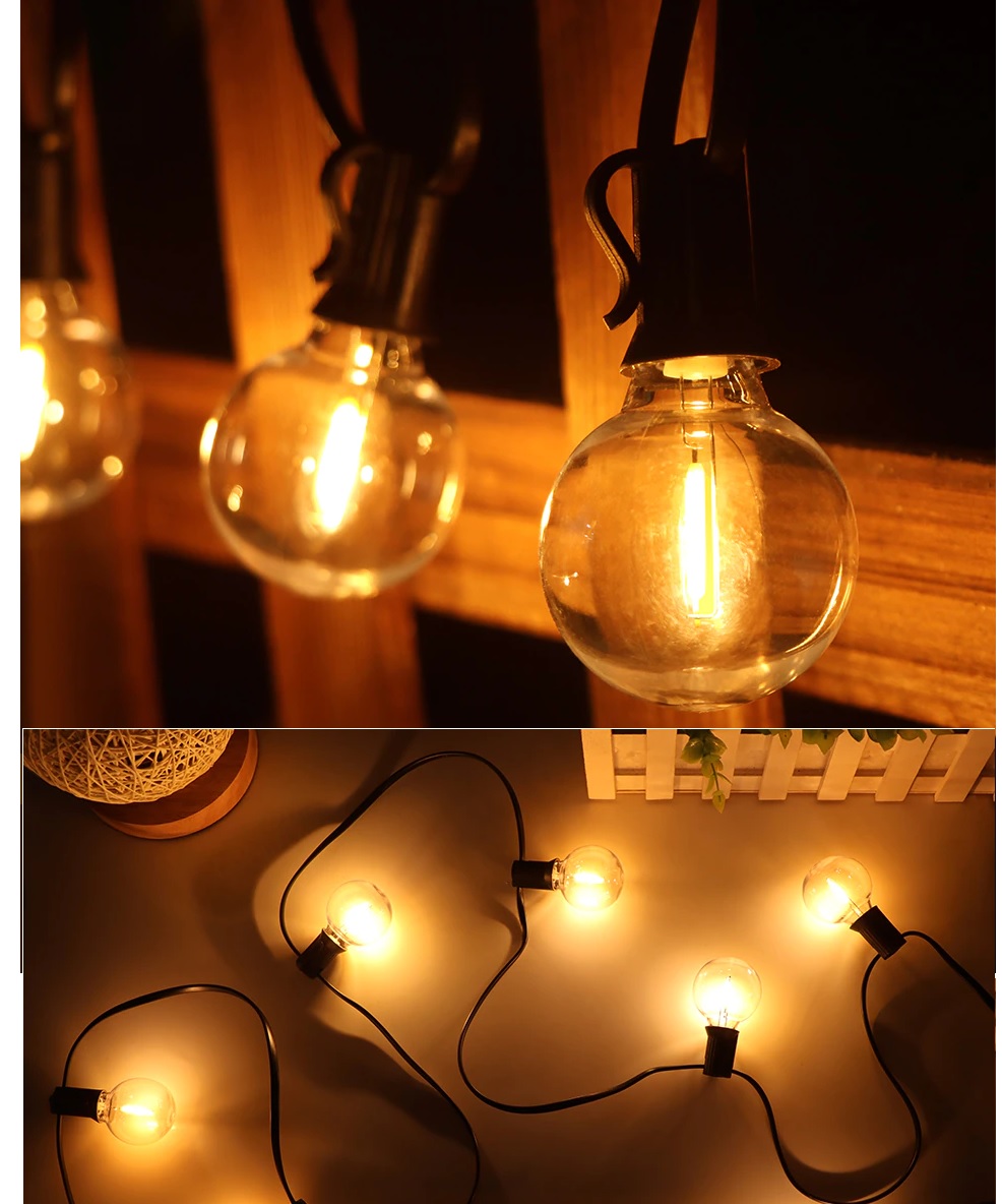 Tira de luces led foco adorno patio casa para exteriores 5M 110v bombilla decoración jardín negro